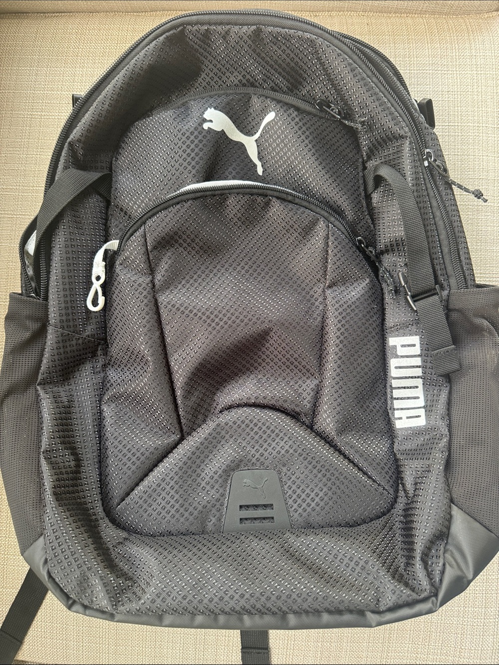 Puma Black Mesh Accent Backpack with White Logo